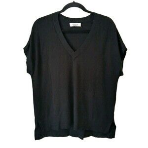 BAILEY/44 Black V-Neck Short Sleeve Tunic Sweater Size Medium Viscose Oversized